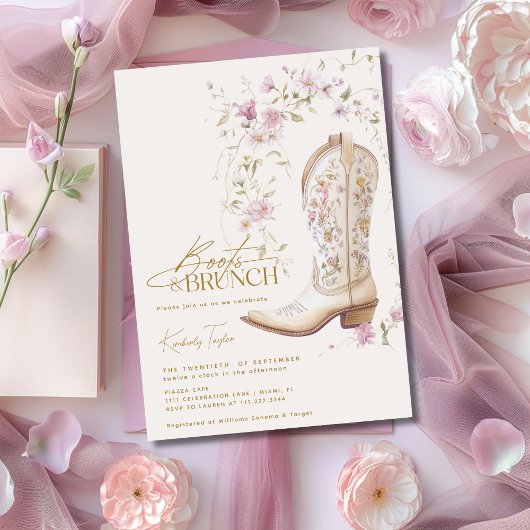 Invitation Boots & Brunch Fête des mariées Fleurs florales ro