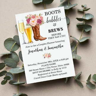 Invitation Boots Bubbles and Brews douche fleurs roses