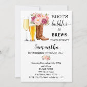 Invitation Boots Bubbles & Brews Pink Flowers Adultes Anniver (Devant)