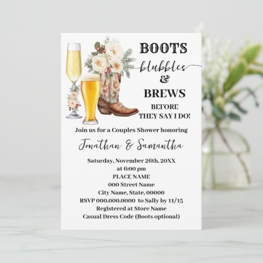 Invitation Boots Bubbles & Brews Winter Bridal Shower (Debout devant)