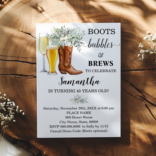 Invitation Boots Bubbles et brasse fête d'anniversaire