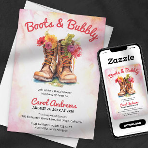 Invitation Boots & Bubbly Aquarelle Fête des mariées florale