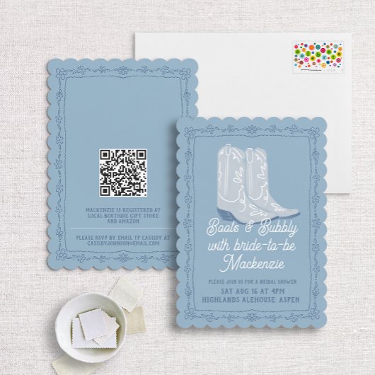 Invitation Boots & Bubbly Blue Cowboy Fête des mariées