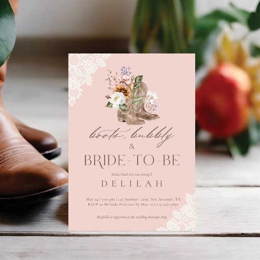Invitation Boots Bubbly & Bride to Be Western Fête des mariée