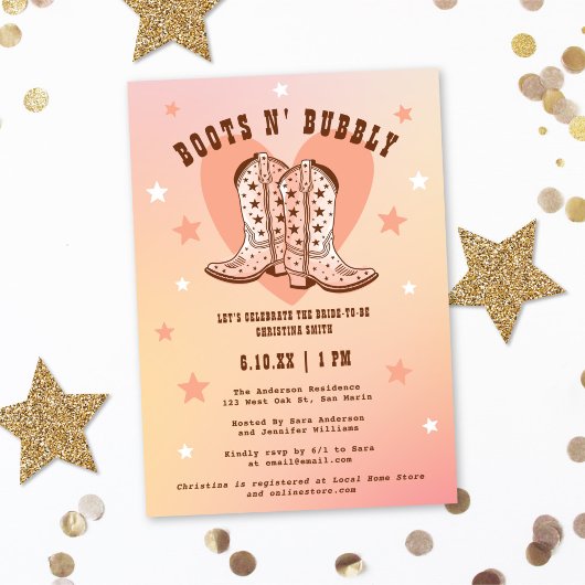 Invitation Boots & Bubbly Cowgirl Western Peach Fête des mari