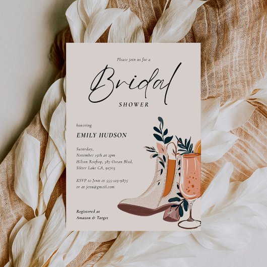 Invitation Boots & Bubbly Fête des mariées occidentale