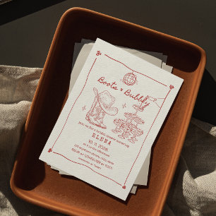 Invitation Boots & Bubbly Fête des mariées rouge tirée à la m