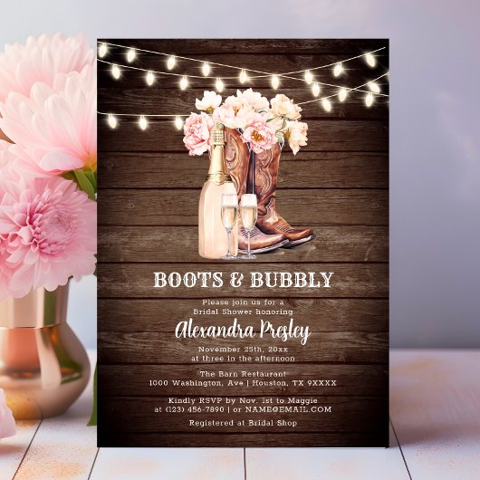 Invitation Boots & Bubbly Rustic Cowgirl FÊTE DES MARIÉES flo