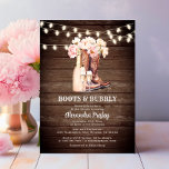 Invitation Boots & Bubbly Rustic Cowgirl FÊTE DES MARIÉES flo<br><div class="desc">Belle invitation à la douche de mariée pour cette fille du sud (Texas hold'em). Aquarelle couleur rose vif beige fleurs en bottes cowboy / cowgirl et bulle Champagne avec lunettes de flûte. Panneaux de bois, couleur grange brune avec des lumières scintillantes. Invitations parfaits pour tous les pays rustiques de l'Ouest...</div>