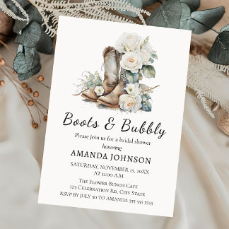 Invitation Boots & Bubbly Rustic Floral Fête des mariées