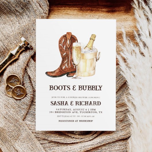 Invitation Boots & Bubbly Rustic Western Couples Douche