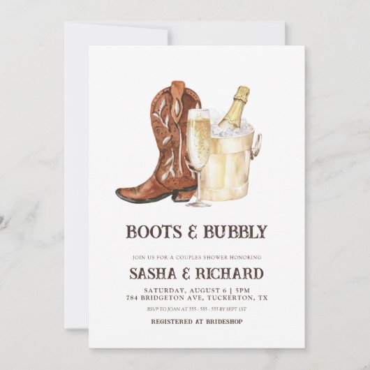 Invitation Boots & Bubbly Rustic Western Couples Douche (Devant)