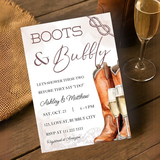Invitation Boots & Bubbly Western Couple Coed Fête des mariée