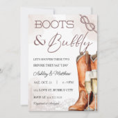 Invitation Boots & Bubbly Western Couple Coed Fête des mariée (Devant)