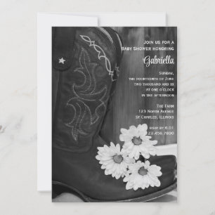 Invitation Boots Cowboy Daisies Pays Baby shower de l'Ouest