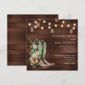 Invitation Boots Cowgirl Cowboy String Lumières Floral Mariag (Devant / Derrière)