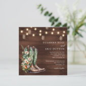 Invitation Boots Cowgirl Cowboy String Lumières Floral Mariag (Debout devant)