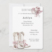 Invitation Boots de Casquette de fille blanche rose vif Anniv (Devant)