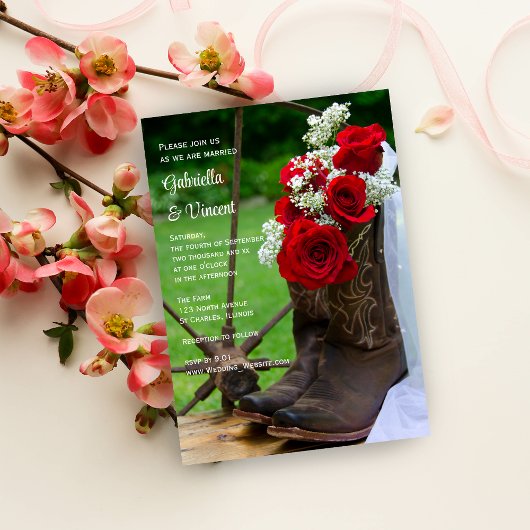 Invitation Boots de cowboy Rose rustique Pays Mariage occiden