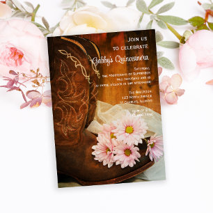 Invitation Boots de cowboy roses Quinceanera Barn Party