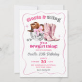 Invitation Boots de cowgirl de l'espace rose et Bling Anniver (Devant)