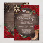 Invitation Boots de fille Rose rouge Western Charro Quinceañe (Devant / Derrière)
