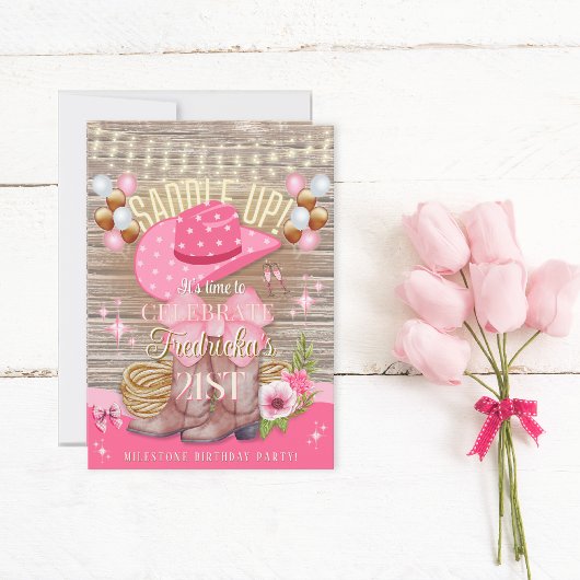 Invitation Boots de fille rose rustique Casquette Anniversair