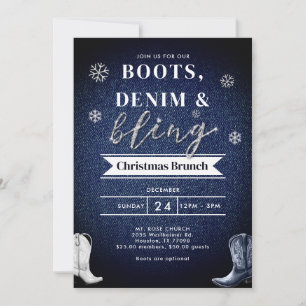 Invitation Boots Denim Bling Church Brunch Noël