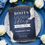 Invitation Boots Denim Bling Diamond Blue Jeans 30e anniversa<br><div class="desc">Une invitation à thème moderne, élégante et chic denim et diamants pour une fête du 30e anniversaire pour les femmes. Il présente une typographie moderne et blanche et le titre "Boots, Denim & Bling", avec le mot "bling" dans la calligraphie moderne et superposé avec un effet de strass (il s'agit...</div>