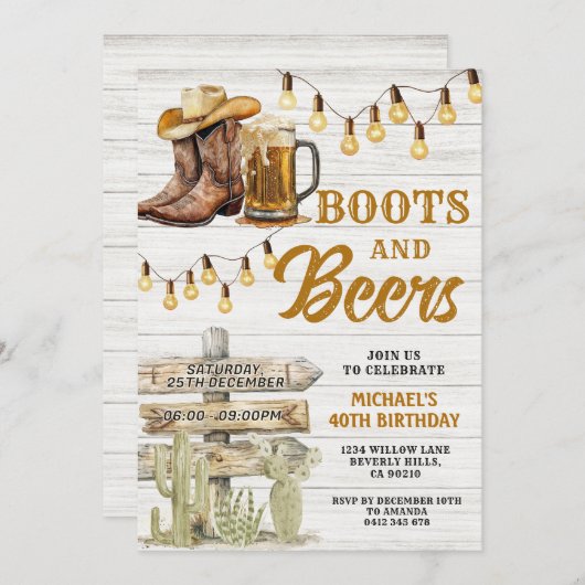 Invitation Boots et bières Cowboy Adulte N'importe quel âge A (Devant / Derrière)