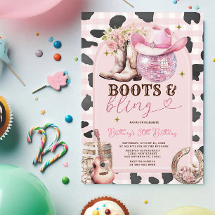 Invitation Boots et Bling Cowgirl Anniversaire Western