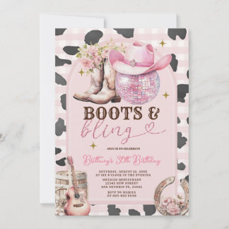 Invitation Boots et Bling Cowgirl Anniversaire Western