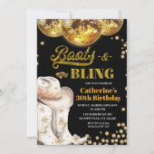 Invitation Boots et Blings d'or Fête d'anniversaire pour adul (Devant)
