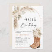 Invitation Boots floraux beiges Boho 40e anniversaire (Devant / Derrière)