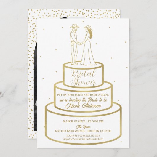 Invitation Boots Love & Buttercream Cake Western Bridal (Devant / Derrière)