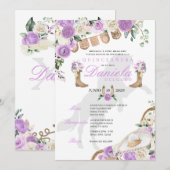 Invitation Boots occidentaux de lavande et Quinceañera Rose (Devant / Derrière)