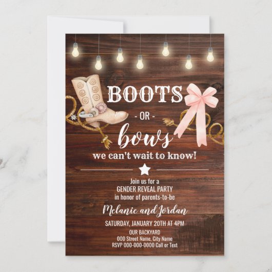 Invitation Boots or Bows Gender Revevela Party (Devant)