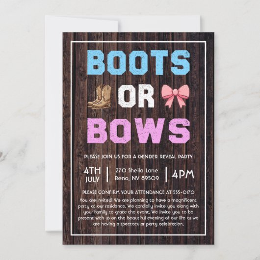 Invitation Boots or Bows Western Genre Reveve (Devant)