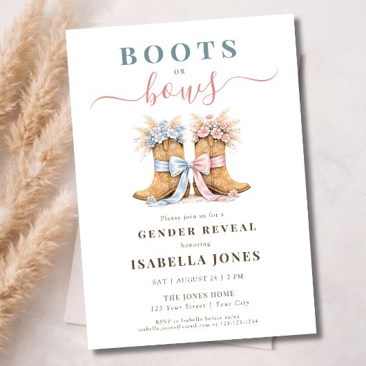 Invitation Boots or Bows Western Theme Gender Reveal 