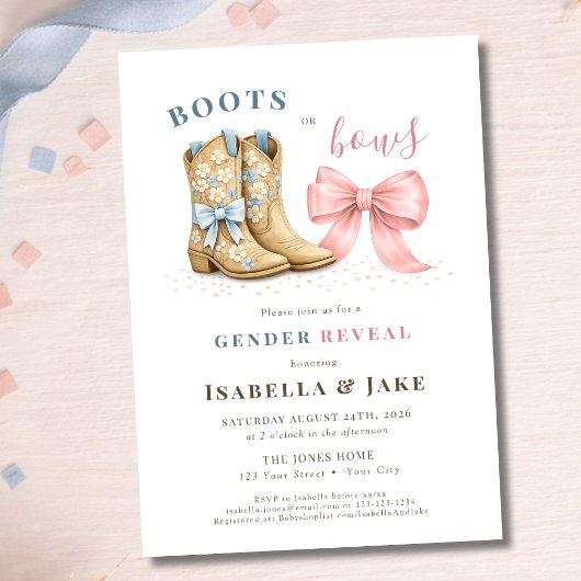 Invitation Boots or Bows Western Theme Gender Reveal Party
