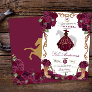 Invitation Boots Roses de Bourgogne Charro Vestidos Quinceañe
