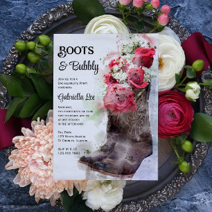 Invitation Boots Roses rustiques et Bubbly Bachelorette Party