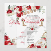 Invitation Boots rouges et Roses Papel Picado Quinceañera (Devant / Derrière)