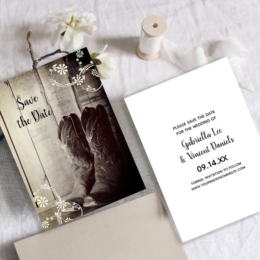 Invitation Boots rustiques Cowboy Mariage Occidental Enregist