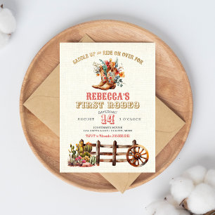 Invitation Boots rustiques Cowgirl 1er Rodéo Anniversaire Inv