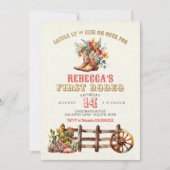 Invitation Boots rustiques Cowgirl 1er Rodéo Anniversaire Inv (Devant)