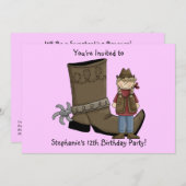 Invitation Boots & Spurs de la fille - Fête de la fille d'ann (Devant / Derrière)