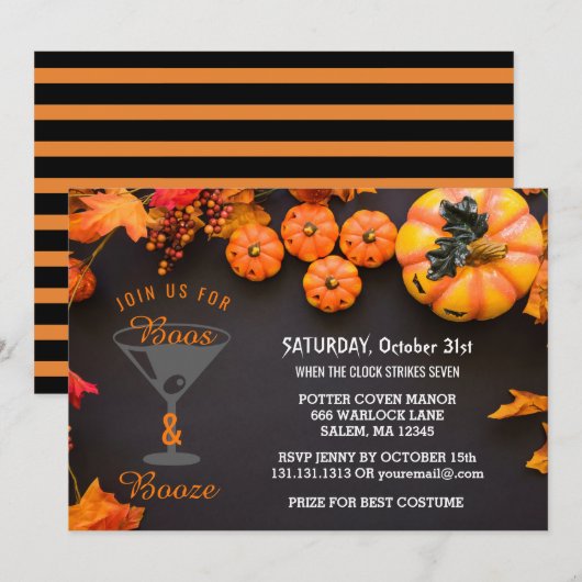 Invitation Booze Adulte Halloween Party Black Orange (Devant / Derrière)