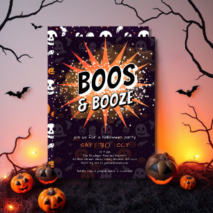 Invitation Booze Black & Orange Adult Halloween Party