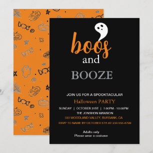 Invitation Booze Black Orange Adulte Halloween Party